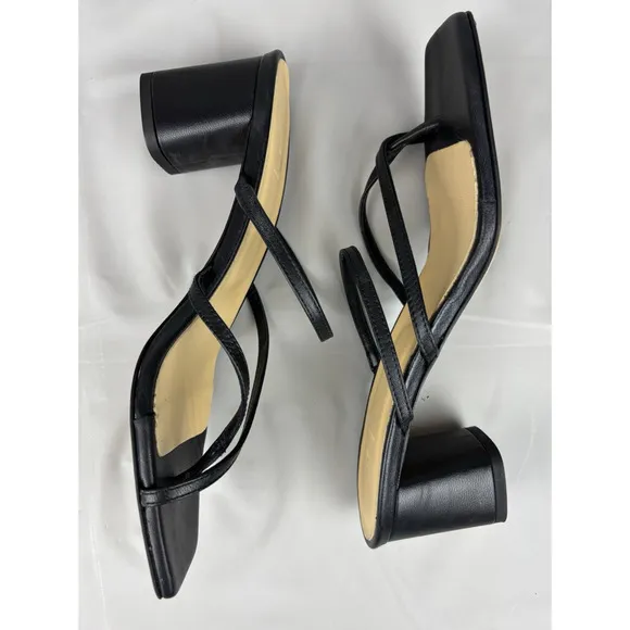 Aeyde Larissa Strappy Square Toe Sandals Size 39/8 Slip On Black Leather Italy