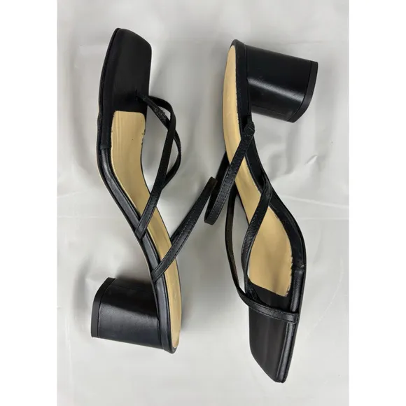 Aeyde Larissa Strappy Square Toe Sandals Size 39/8 Slip On Black Leather Italy