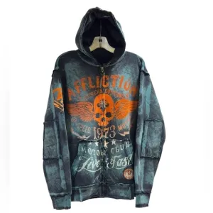 Affliction Men’s Large Zip-Up Jacket - Thick &amp; Warm with Bold Skull Graphic