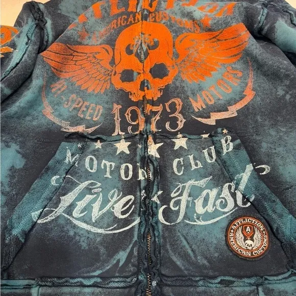 Affliction Men’s Large Zip-Up Jacket - Thick &amp; Warm with Bold Skull Graphic