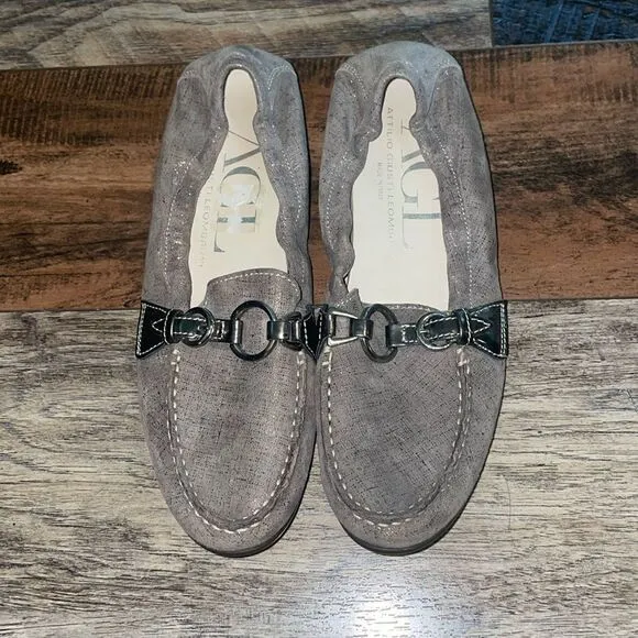AGL Attilio Giusti Leombruni Metallic Suede Loafers
