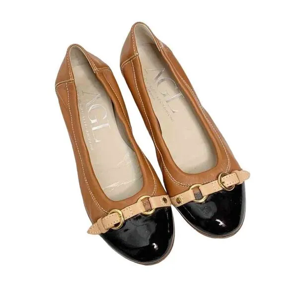 AGL ATTILIO GUISTI LEOMBRUNI Brwn Black Buckle spectator Ballet Flats 35 EU 5 US