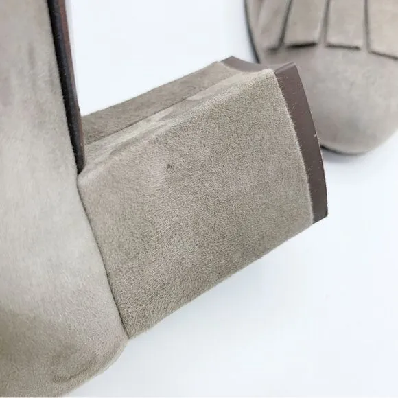 AGL • Gray Suede Heeled Kilty Fringed Loafers