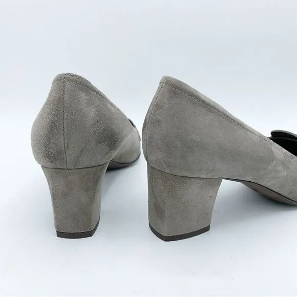 AGL • Gray Suede Heeled Kilty Fringed Loafers