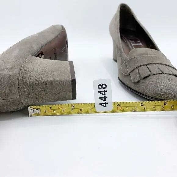 AGL • Gray Suede Heeled Kilty Fringed Loafers