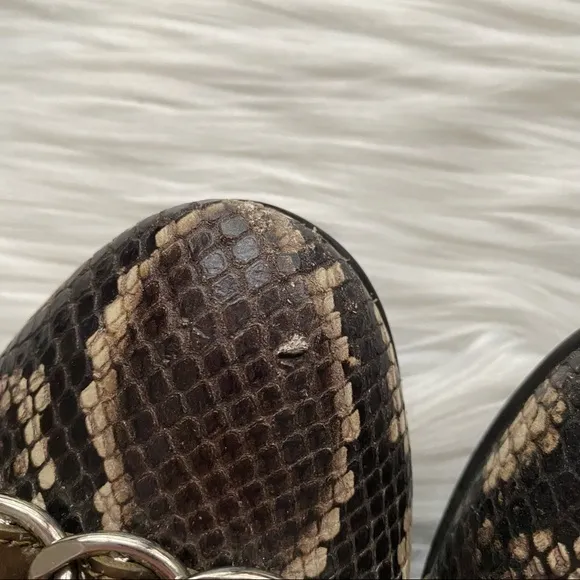 AGL Metallic Snakeskin Cap Toe Flats 39.5 Silver Chain