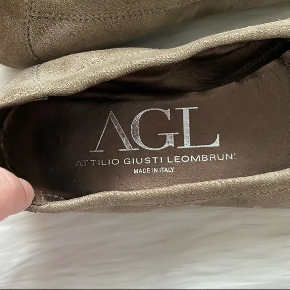 AGL Metallic Snakeskin Cap Toe Flats 39.5 Silver Chain