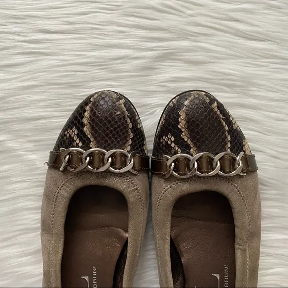 AGL Metallic Snakeskin Cap Toe Flats 39.5 Silver Chain