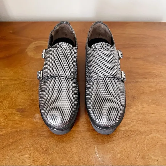 AGL • Netty Shoe platform loafer slip on chunky monk strap buckle metallic