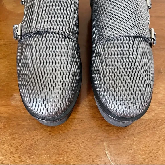 AGL • Netty Shoe platform loafer slip on chunky monk strap buckle metallic