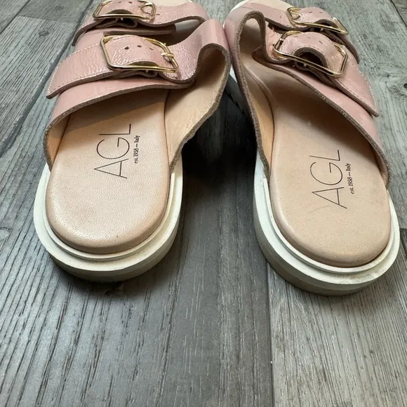 AGL Pink Sabina Leather Buckle Slide Sandals Women's 40 8.5