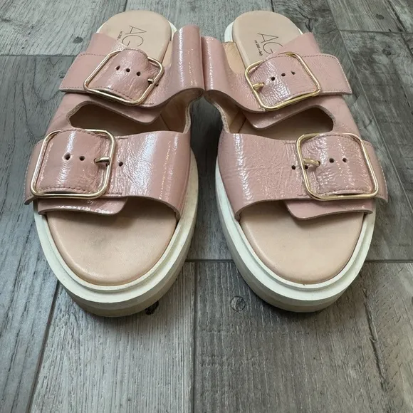 AGL Pink Sabina Leather Buckle Slide Sandals Women's 40 8.5