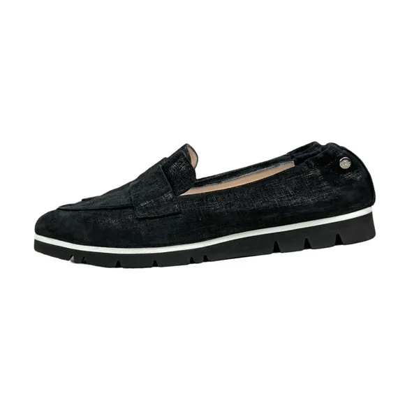 AGL Voila Black Pointed Toe Textured Suede Loafers Preppy Made In Italy