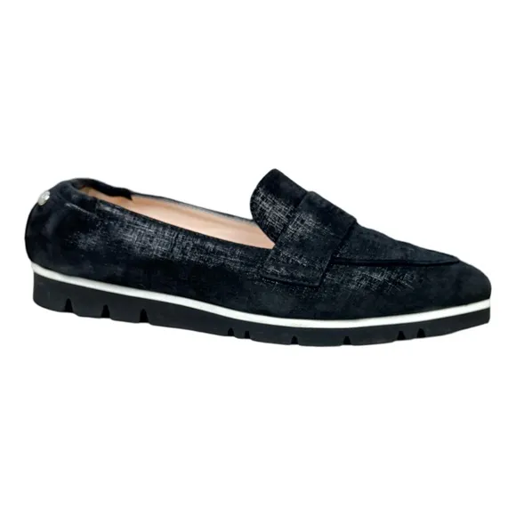 AGL Voila Black Pointed Toe Textured Suede Loafers Preppy Made In Italy