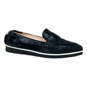 AGL Voila Black Pointed Toe Textured Suede Loafers Preppy Made In Italy