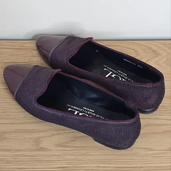 AGL Women's Burgundy Maroon Almond Toe Leather Loafer Size 10.5