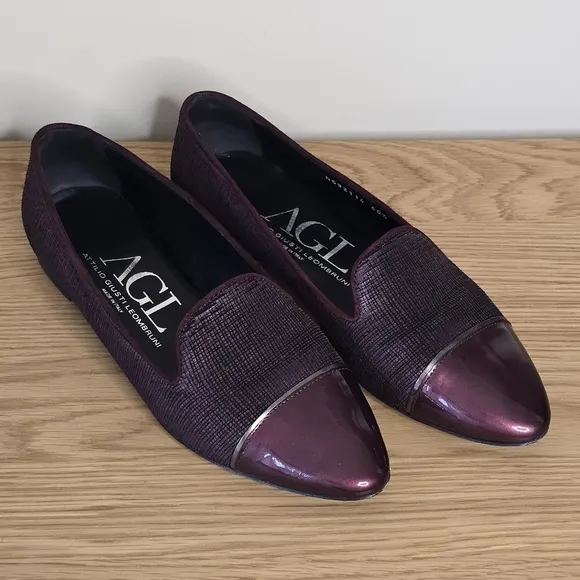 AGL Women's Burgundy Maroon Almond Toe Leather Loafer Size 10.5