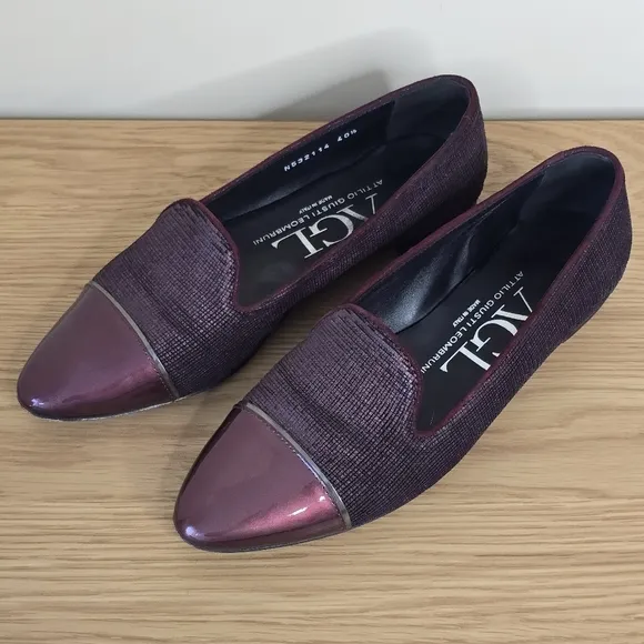 AGL Women's Burgundy Maroon Almond Toe Leather Loafer Size 10.5