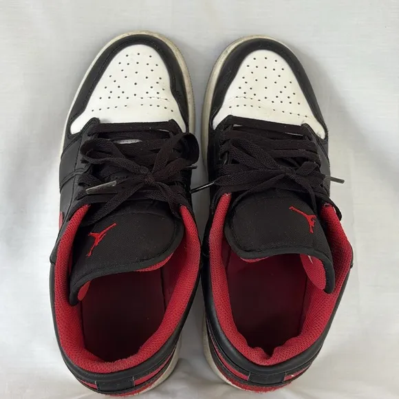 Air Jordan 1 Low Top Black Red White Leather Athletic Sneakers Activewear Mens 9