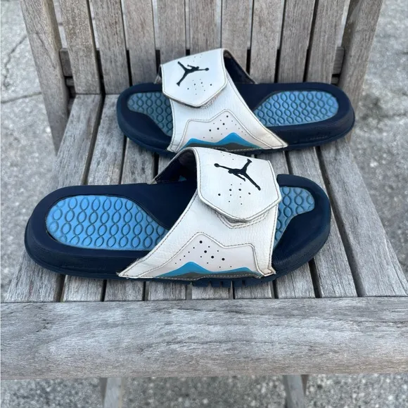 Air Jordan Hydro 7 Retro Slide GS Size 5Y ‘White University Blue’ Rare Pair
