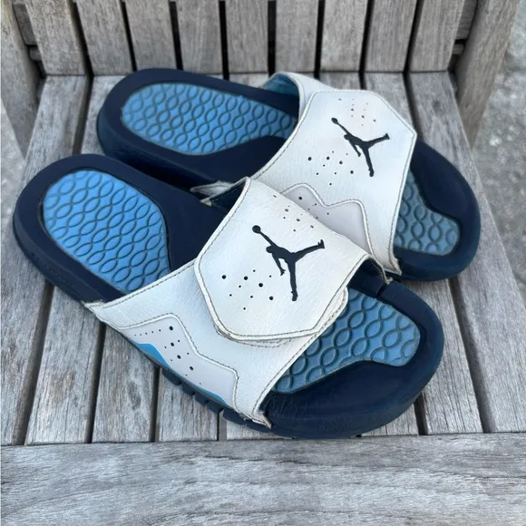 Air Jordan Hydro 7 Retro Slide GS Size 5Y ‘White University Blue’ Rare Pair