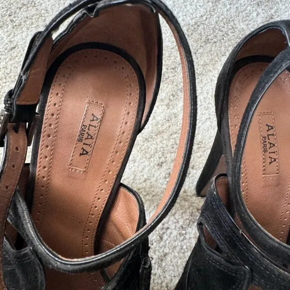 Alaïa Paris Black Suede Platform Sandals – Size 38  Elevate your wardrobe with t