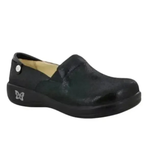 Alegria LIKE NEW Keli Professional Shoes Metallic Embossed Loafers Slip On Black