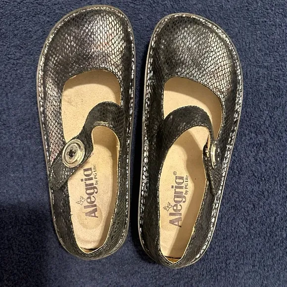 Alegria Paloma Leather Iridescent Pewter Charmer Mary Janes