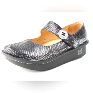 Alegria Paloma Leather Iridescent Pewter Charmer Mary Janes