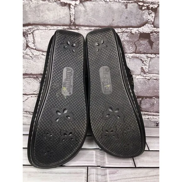 Alegria PEG 780 Black Silver Mosaic Leather Platform Slides Comfort Sandals 41EU
