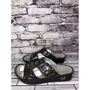 Alegria PEG 780 Black Silver Mosaic Leather Platform Slides Comfort Sandals 41EU