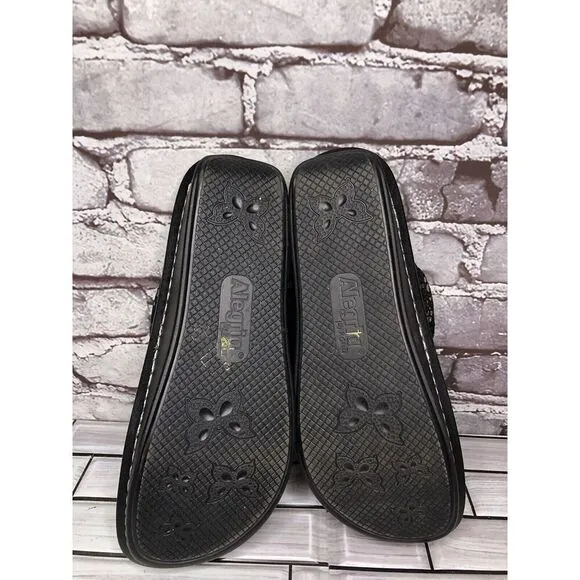 Alegria PEG 780 Black Silver Mosaic Leather Platform Slides Comfort Sandals 41EU