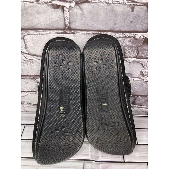 Alegria PEG 780 Black Silver Mosaic Leather Platform Slides Comfort Sandals 41EU