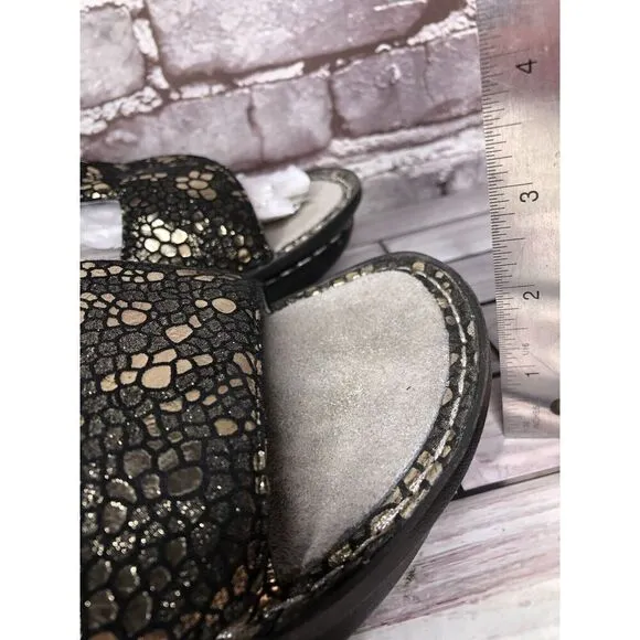 Alegria PEG 780 Black Silver Mosaic Leather Platform Slides Comfort Sandals 41EU