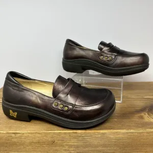 Alegria Taylor Pro Tay-617 Glossy Burgundy Leather Studded Penny Loafers SZ 35