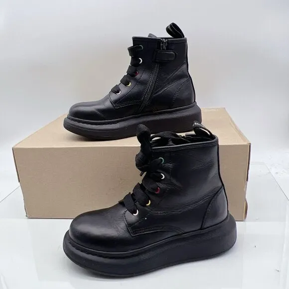 ALEXANDER MCQUEEN Hybrid Lace-up Boots BLACK/ Multi Leather Kids EU 30/ US12