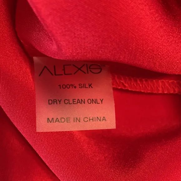 ALEXIS Red Asymmetrical Ruffle Hem and Long Sleeve  Dress