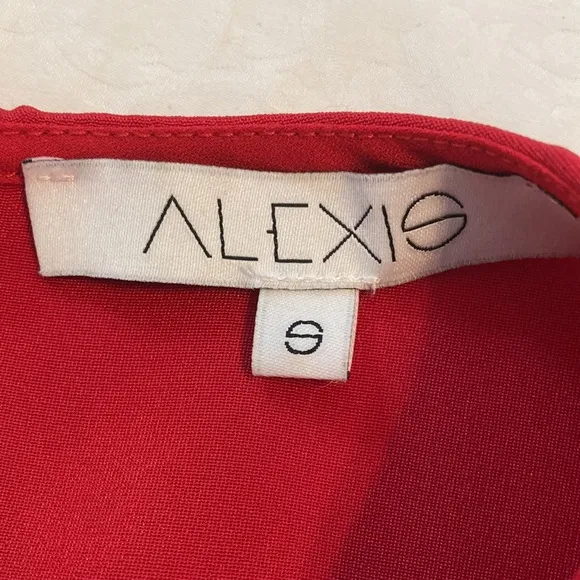 ALEXIS Red Asymmetrical Ruffle Hem and Long Sleeve  Dress