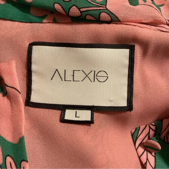 ALEXIS Tisdale Green Pink Floral Long Sleeve Tie Neck Dress