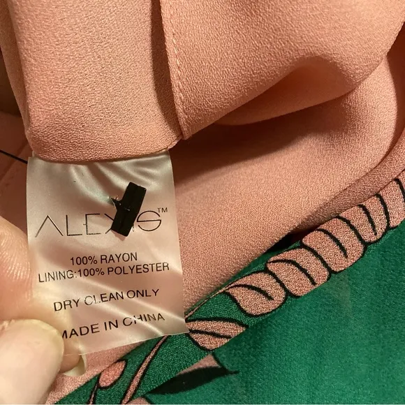 ALEXIS Tisdale Green Pink Floral Long Sleeve Tie Neck Dress