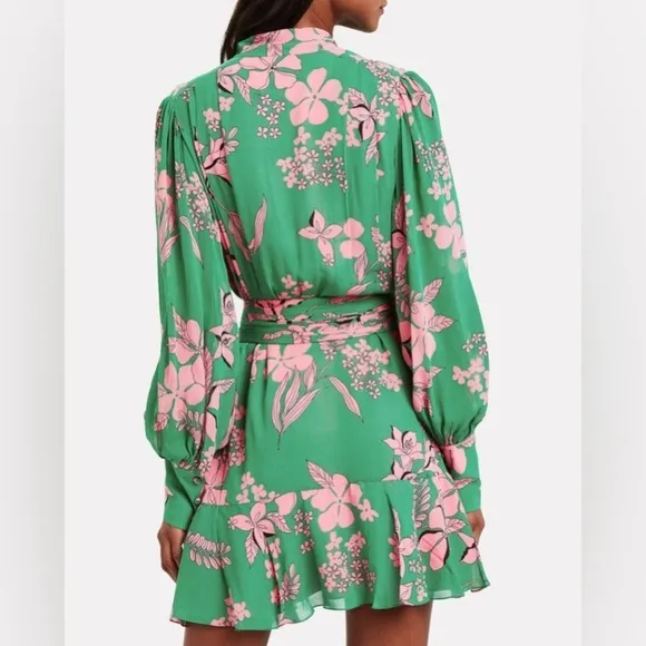 ALEXIS Tisdale Green Pink Floral Long Sleeve Tie Neck Dress