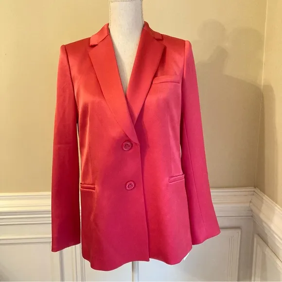 ALICE AND OLIVIA Bergen Watermelon Pink Satin Blazer Jacket NWT
