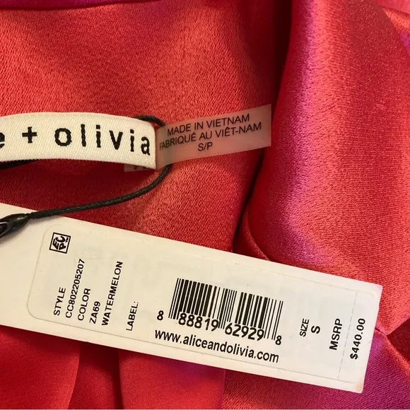 ALICE AND OLIVIA Bergen Watermelon Pink Satin Blazer Jacket NWT