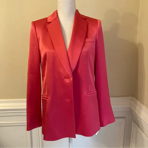 ALICE AND OLIVIA Bergen Watermelon Pink Satin Blazer Jacket NWT