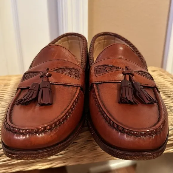 Allen Edmonds Maxfield Braided Tassel Loafers in Two-Tone Brown Leather sz 8