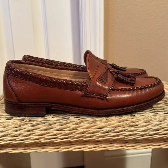 Allen Edmonds Maxfield Braided Tassel Loafers in Two-Tone Brown Leather sz 8
