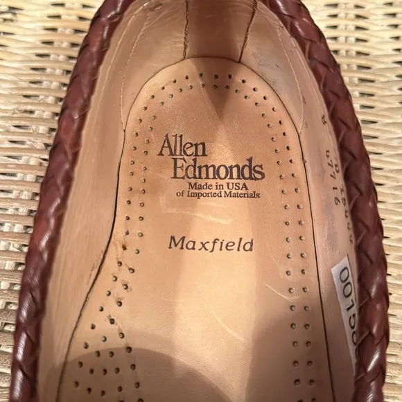 Allen Edmonds Maxfield Braided Tassel Loafers in Two-Tone Brown Leather sz 8