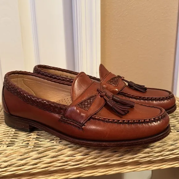 Allen Edmonds Maxfield Braided Tassel Loafers in Two-Tone Brown Leather sz 8