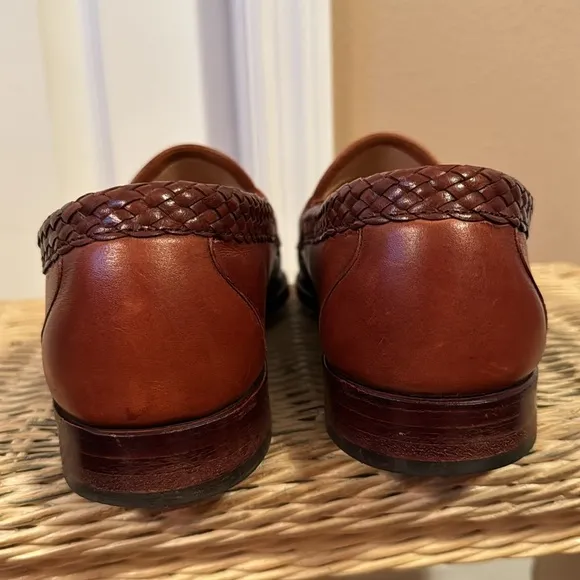 Allen Edmonds Maxfield Braided Tassel Loafers in Two-Tone Brown Leather sz 8