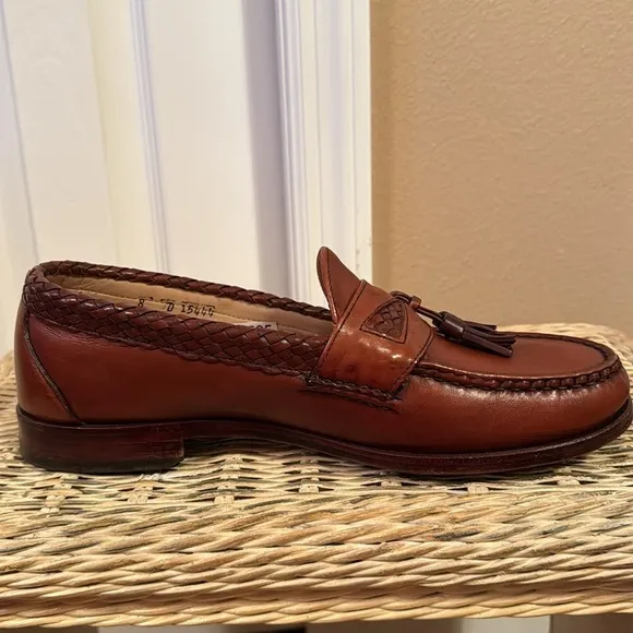 Allen Edmonds Maxfield Braided Tassel Loafers in Two-Tone Brown Leather sz 8